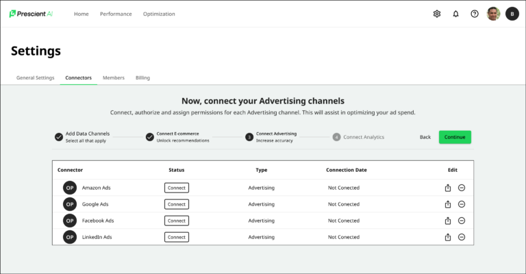 connecting channels in the prescient ai platform