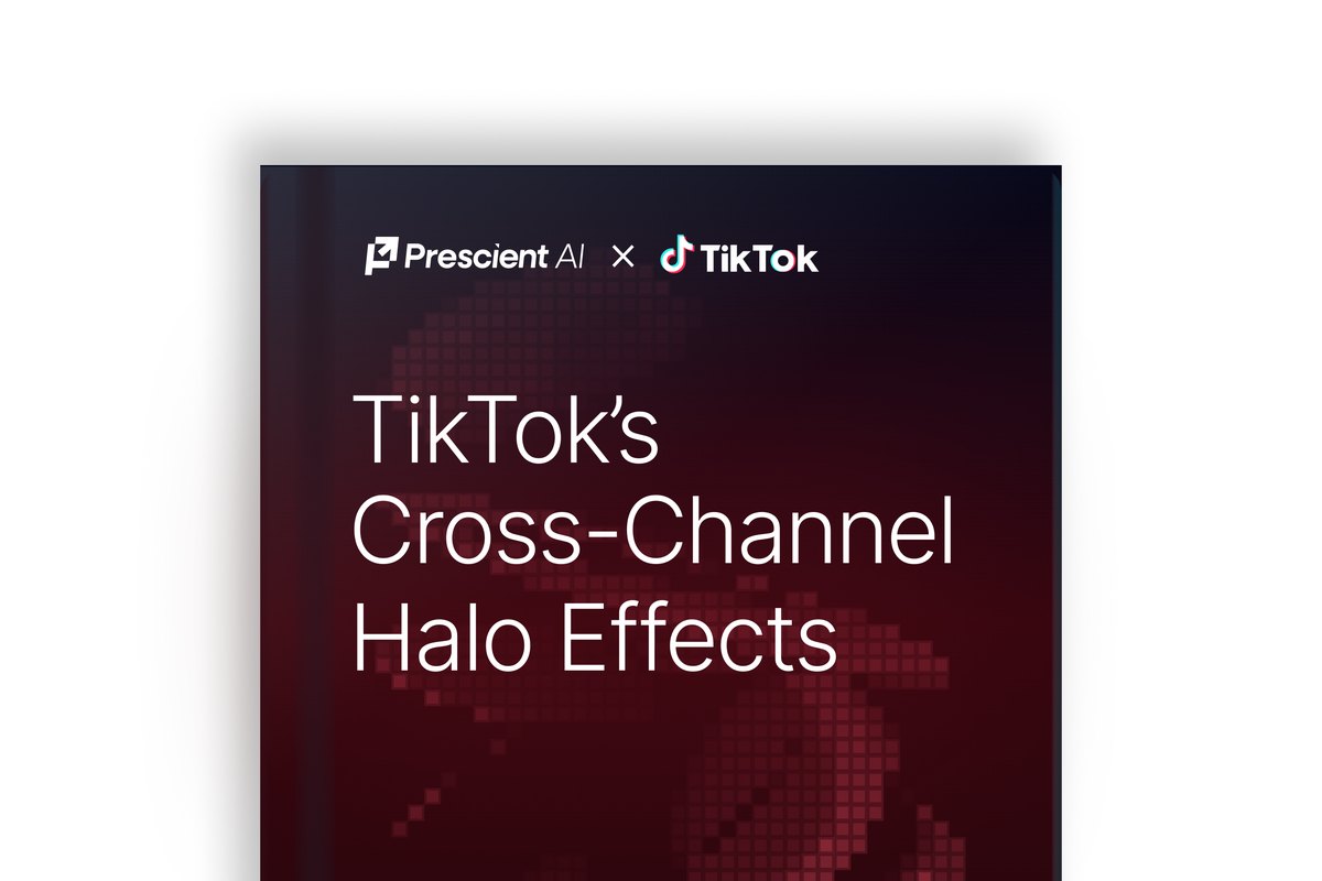 Prescient AI x TikTok benchmark report cover titled TikTok's Cross-Channel Halo Effects