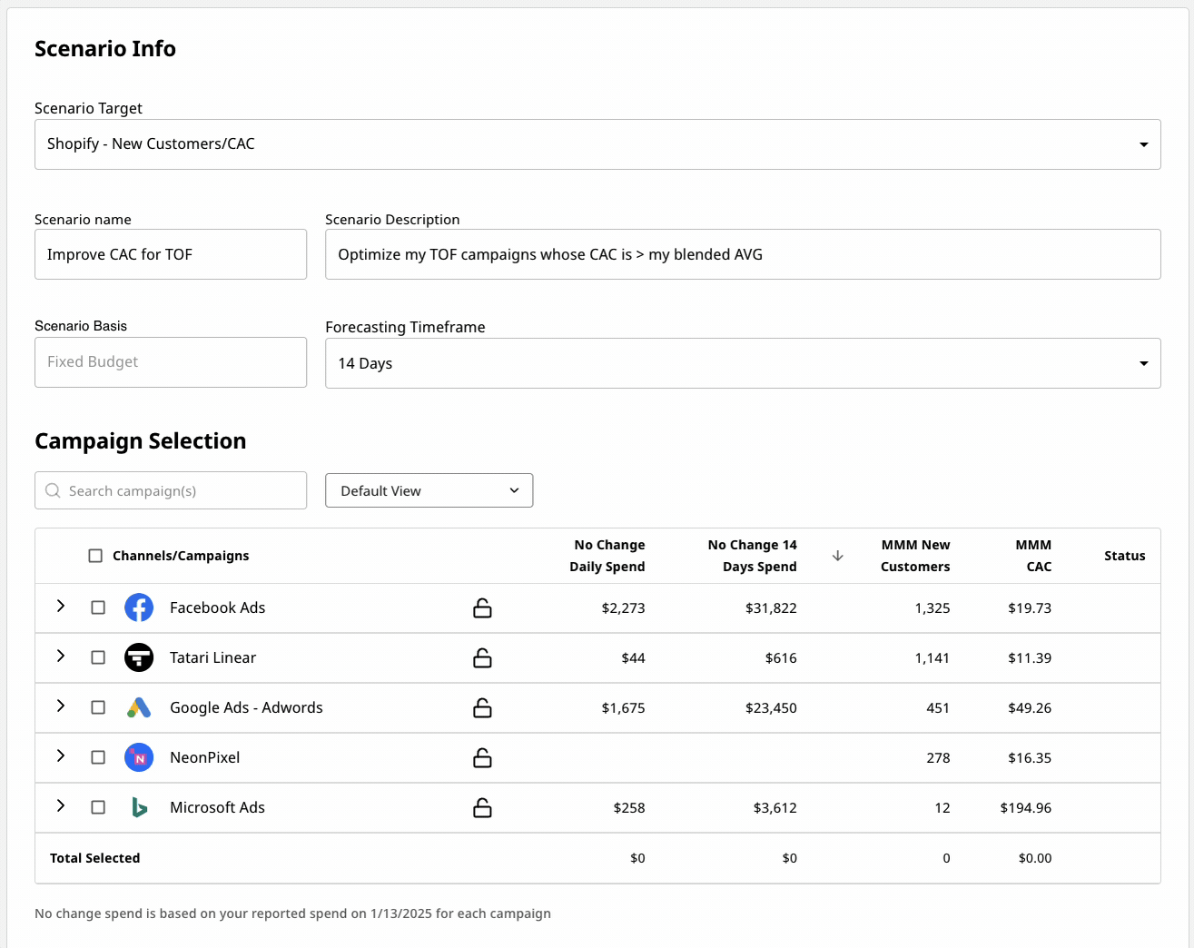 Saved Views in the Optimizer Creation Screen (image 2)