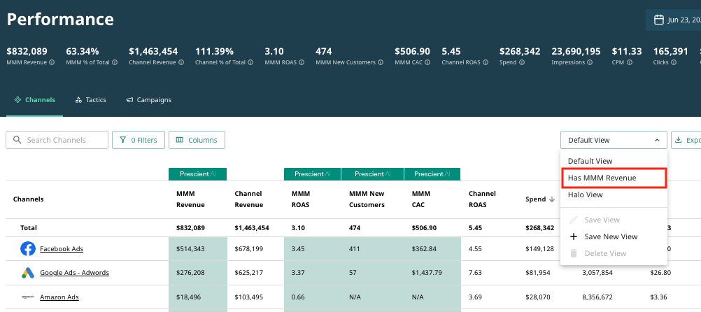 "Has MMM Revenue" Saved View